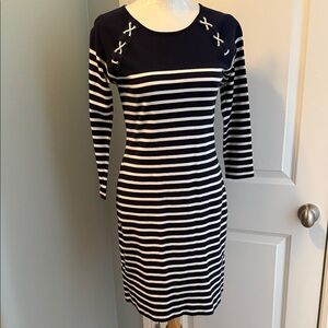 Lauren Ralph Lauren Navy and White Long Sleeve Dress